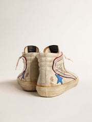 Men’s Slide with light blue leather star and metallic silver leather flash