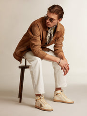Men’s Sky-Star in white nappa leather with dove-gray suede star