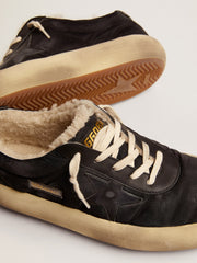 Men's Space-Star shoes in quilted black nylon with shearling lining