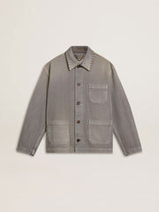 Men's gray denim jacket with studs
