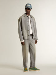 Men's gray denim jacket with studs