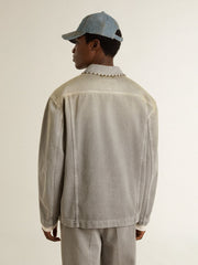 Men's gray denim jacket with studs