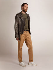 Men’s black leather biker jacket | Golden Goose