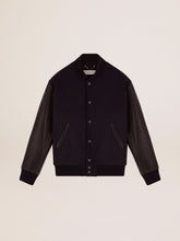 Men’s bomber jacker in blue wool and black leather | Golden Goose