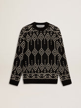 Men’s crew neck wool blend sweater with jacquard argyle design