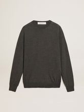 Men's round-neck sweater in dark gray mélange wool