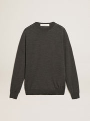 Men's round-neck sweater in dark gray mélange wool