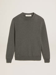 Men's round-neck sweater in dark gray cotton with logo on the back