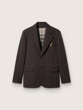 Men's single-breasted blazer in dark brown wool with thin stripe pattern