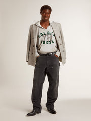 Men's double-breasted jacket in gray silk and chevron wool