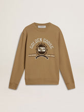 Men's beige cotton sweatshirt with print on the front