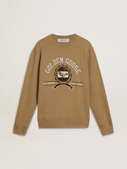 Men's beige cotton sweatshirt with print on the front