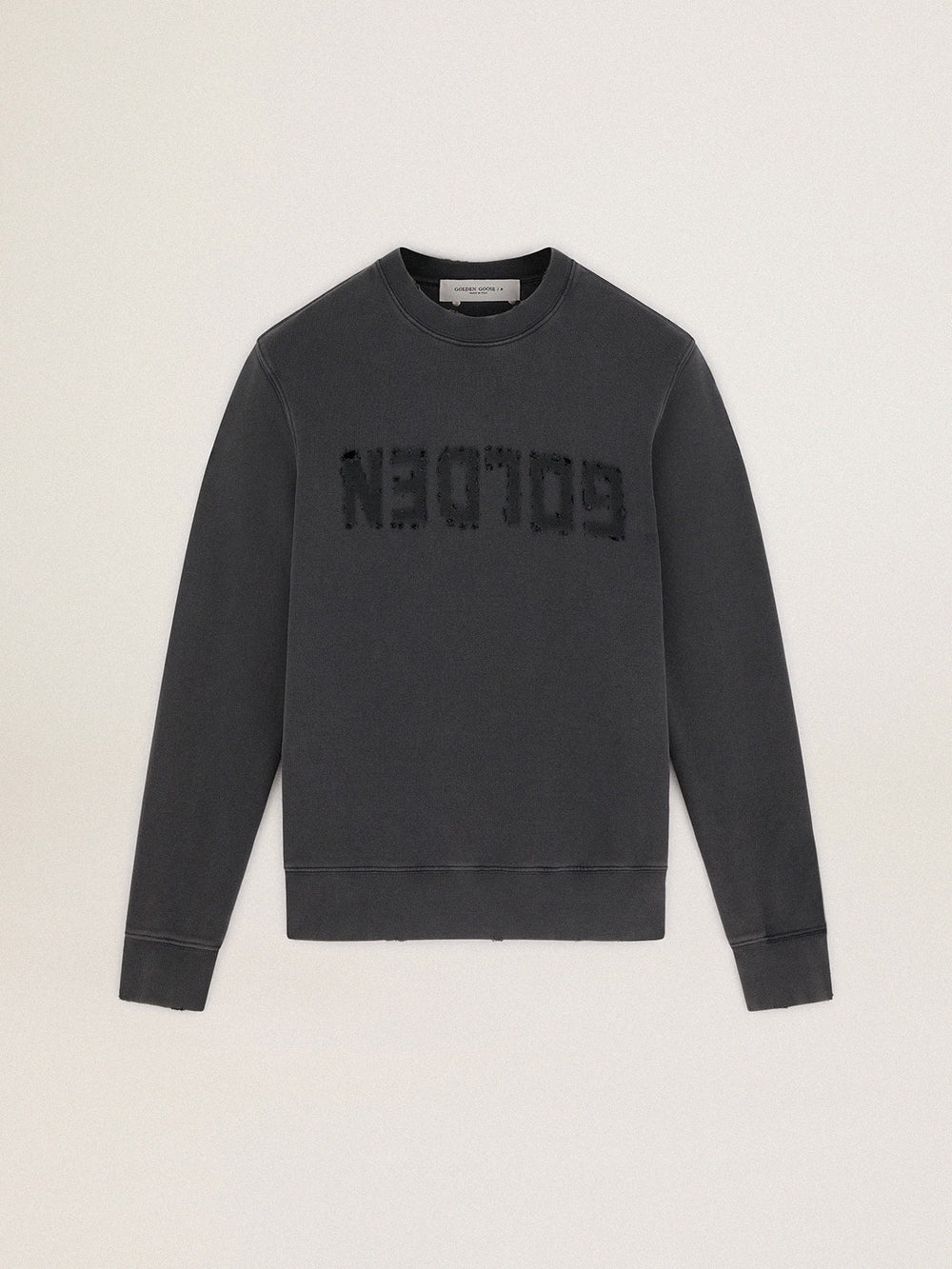 Men's gray sweatshirt with logo and distressed treatment
