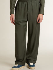 Men's dark green joggers with vertical stripes