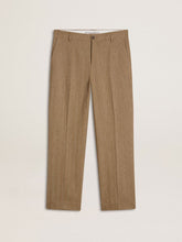 Tailored pants in sand-colored chevron linen blend