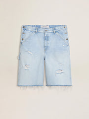 Men's denim Bermuda shorts with lived-in effect