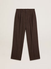 Men's joggers in dark brown wool with thin striped pattern