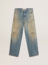 Men's distressed sand-washed jeans
