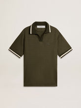 Men's military-green jersey polo with embroidery