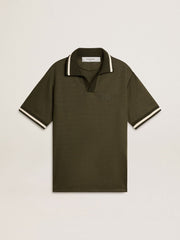 Men's military-green jersey polo with embroidery