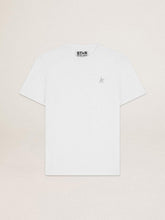 Men's white T-shirt with silver glitter star on the front