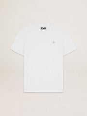 Men's white T-shirt with silver glitter star on the front