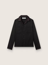 Men's shirt in black wool twill with black satin details