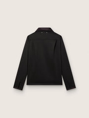 Men's shirt in black wool twill with black satin details