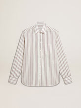 Men's white cotton shirt with fine burgundy stripes