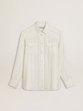 Men’s oversized worn-white shirt with vertical stripes