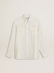 Men’s oversized worn-white shirt with vertical stripes