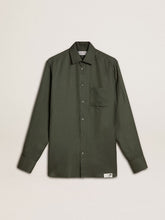Men's dark green shirt with vertical stripes