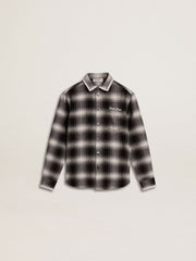 Kids' black and white checked shirt with white embroidery