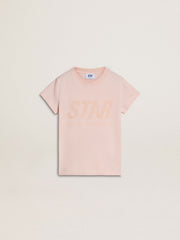Girls' pink T-shirt with pink print on the front