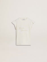 Girls' T-shirt with ruffled sleeves with lettering and embroidery