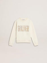 Girls' white sweatshirt with multicolor Golden writing on the front