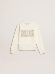 Girls' white sweatshirt with multicolor Golden writing on the front