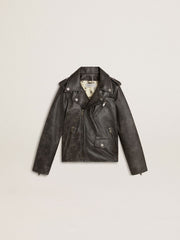 Boys’ biker jacket in distressed leather