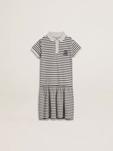 Girls' midi dress in striped cotton blend with embroidery