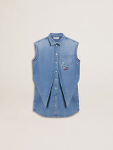 Girls' denim dress with front knot and embroidery