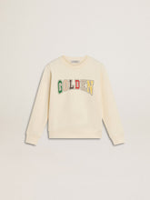 Sweatshirt in aged white with multicolor Golden lettering on the front