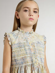 Girls' cotton midi dress with multicolor floral print