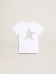 White and silver T-shirt with logo and maxi star in silver glitter