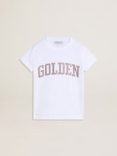 Girls' white T-shirt with pink glitter Golden lettering