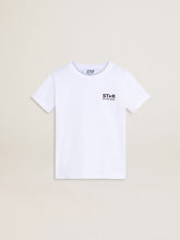 White T-shirt with contrasting black logo and star