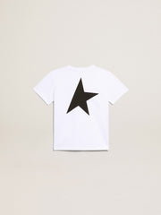 White T-shirt with contrasting black logo and star