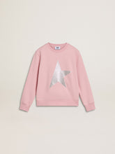 Pink sweatshirt with maxi star in silver glitter on the front