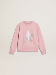 Pink sweatshirt with maxi star in silver glitter on the front