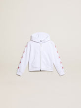 Girls’ zip-up sweatshirt in white with glitter stars on the sleeves