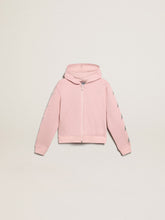 Pink sweatshirt with hood and silver glitter stars